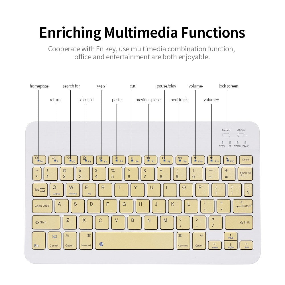10-inch Wireless BT Keyboard Three-system Universal Colorful Rechargeable BT Keyboard