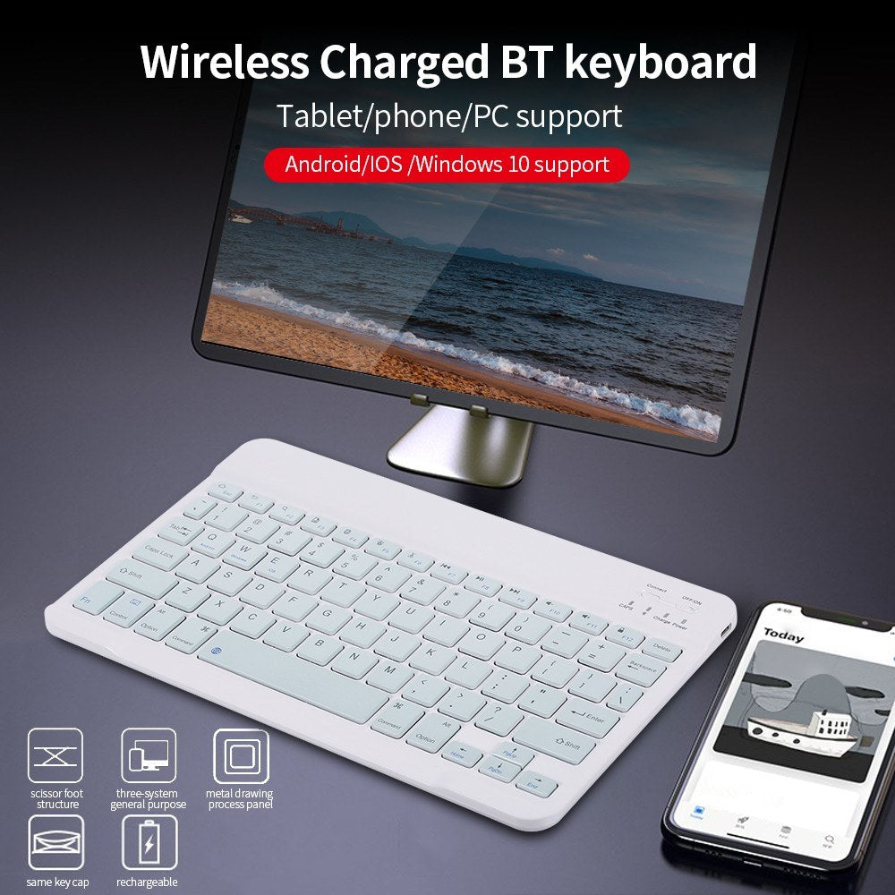 10-inch Wireless BT Keyboard Three-system Universal Colorful Rechargeable BT Keyboard