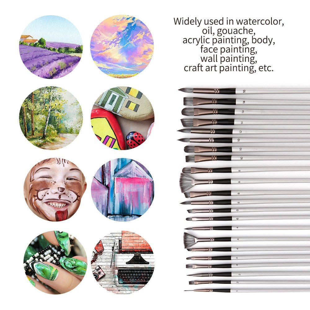 23pcs Different Sizes Paint Brushes Set Professional Nylon Hair Wooden Handle Paintbrush with Scraper Canvas Organizing Bag