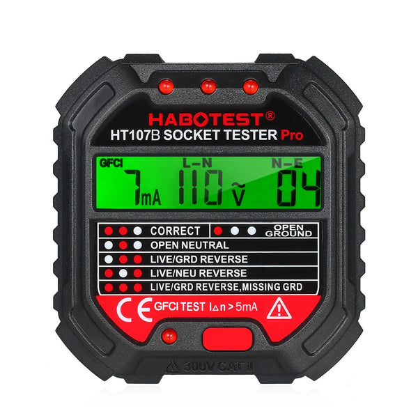 HABOTEST GFCI HT107D Outlet Tester with Voltage Display 90-250V Socket Tester Automatic Electric Circuit Polarity Voltage Detector Breaker Finder