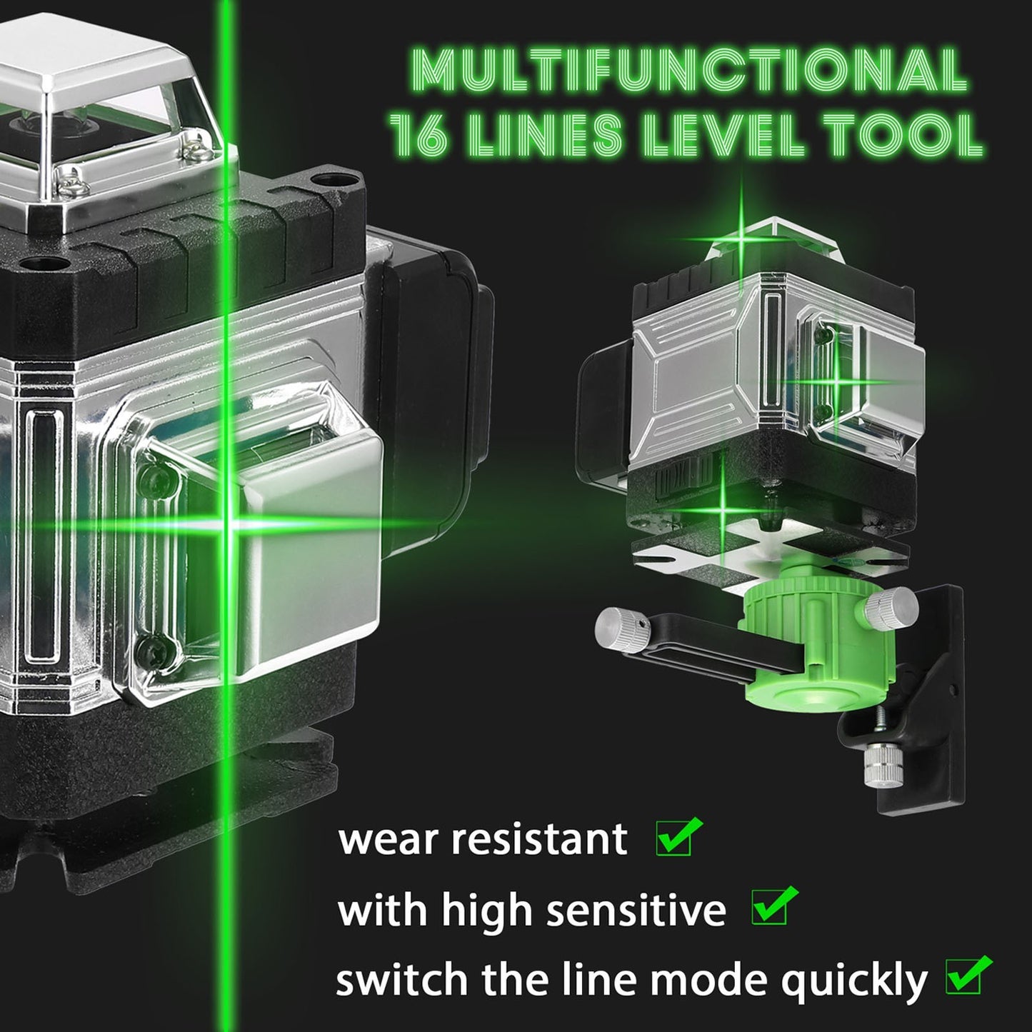 Flexible Stable Multi-functional 16 Lines Laser Level 3-degree Self-leveling Function Leveling Tool Omnidirectional Ground and Wall Sticker with Vertical Horizontal Oblique Line