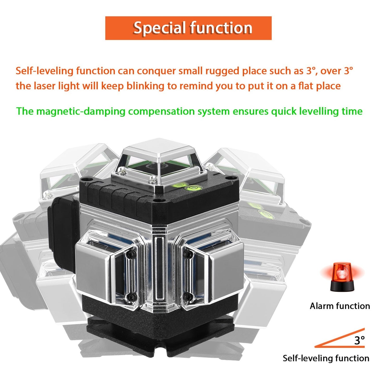Flexible Stable Multi-functional 16 Lines Laser Level 3-degree Self-leveling Function Leveling Tool Omnidirectional Ground and Wall Sticker with Vertical Horizontal Oblique Line