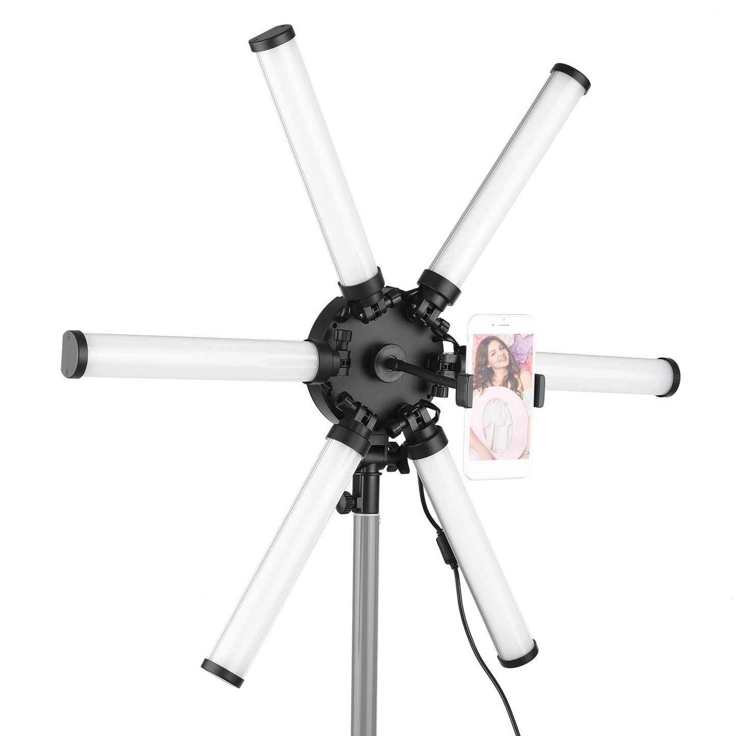 26 inch 54W Portable Foldable 6 Tubes Stick Beauty Light Adjustable 3200K-5600K Bi-color LED Fill Light CRI 90+ with Flexible Phone Holder for Live Streaming Vlogging Makeup Lighting