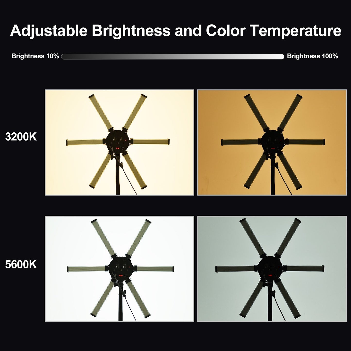 26 inch 54W Portable Foldable 6 Tubes Stick Beauty Light Adjustable 3200K-5600K Bi-color LED Fill Light CRI 90+ with Flexible Phone Holder for Live Streaming Vlogging Makeup Lighting