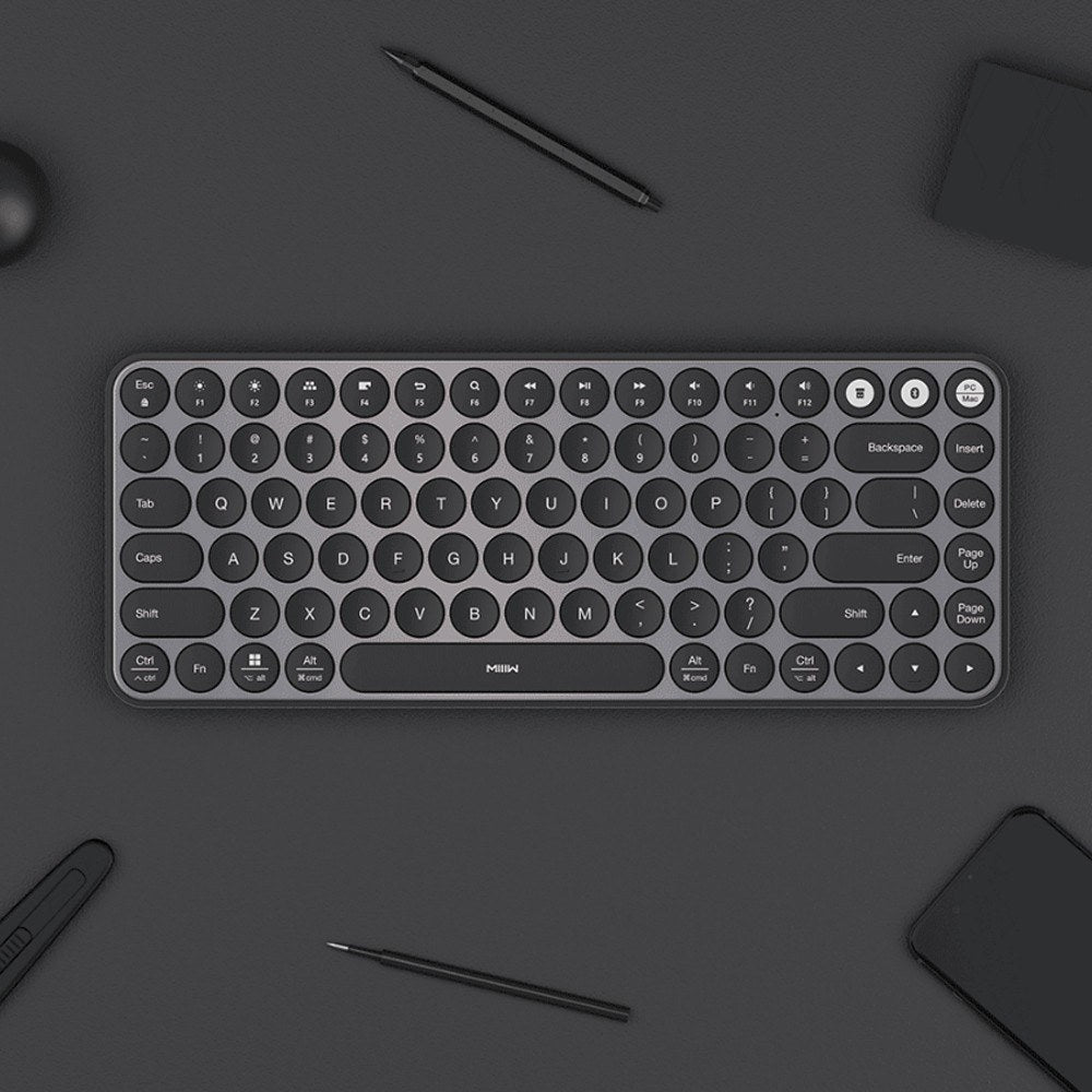 MIIIW MWXKT01 Bluetooth Keyboard Portable Mini Dual Mode (Bluetooth 4.2 + 2.4G) Wireless Keyboard with 85-Key Round Keycaps for Mac/iPad/iPhone/Windows/iOS/Android