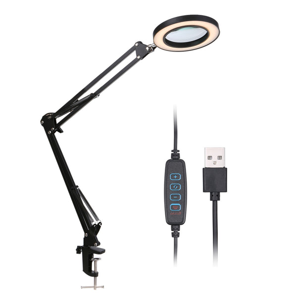 Magnifying Glass with LED Clamp Clip Light 8X Magnifier Swing Arm Hand Free Desk Lamp with 72 LEDs Light 3 Color Mode 10 Levels Dimmable Adjustable for Reading Rework Craft Workbench Sewing