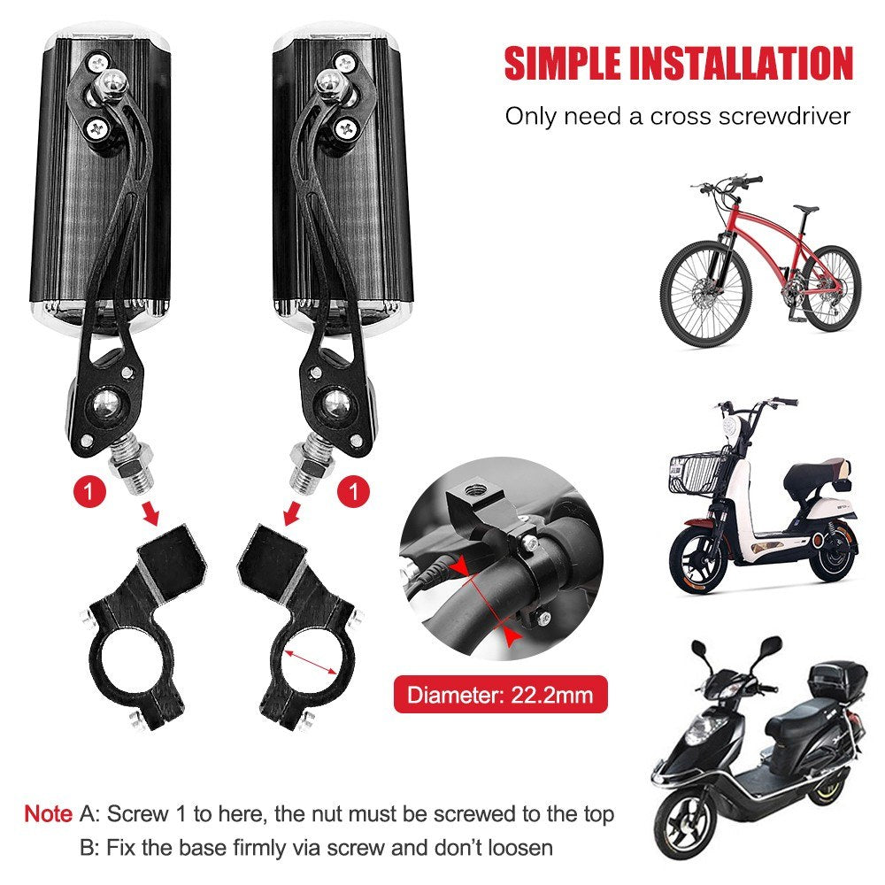 2Pcs Bike Rear View Mirror Rotatable Wide Angle Rear View Aluminum Alloy Safety Rearview Mirror