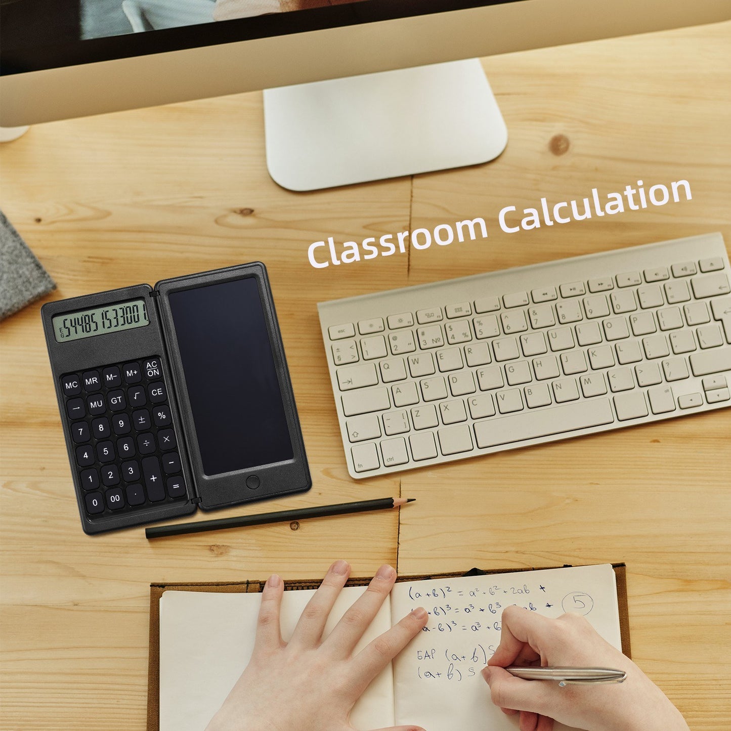 Foldable Calculator + 6 Inch LCD Writing Tablet Digital Drawing Pad 12 Digits Display with Stylus Pen Erase Button for Children Adults
