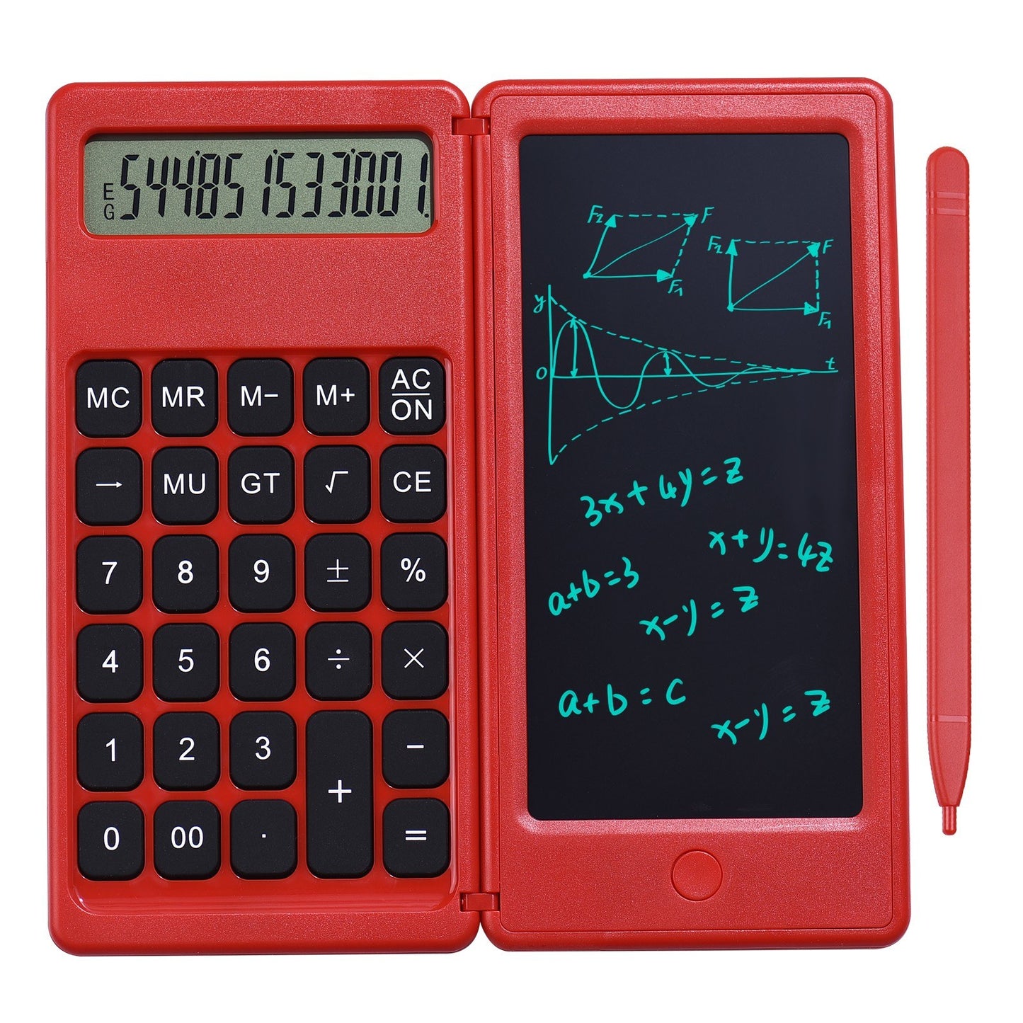 Foldable Calculator + 6 Inch LCD Writing Tablet Digital Drawing Pad 12 Digits Display with Stylus Pen Erase Button for Children Adults