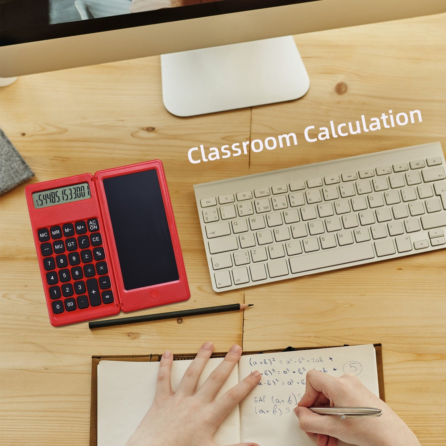 Foldable Calculator + 6 Inch LCD Writing Tablet Digital Drawing Pad 12 Digits Display with Stylus Pen Erase Button for Children Adults