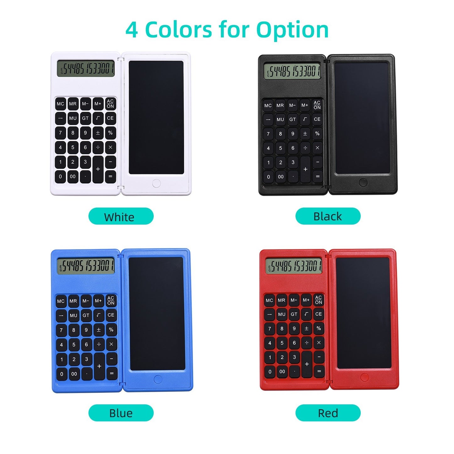Foldable Calculator + 6 Inch LCD Writing Tablet Digital Drawing Pad 12 Digits Display with Stylus Pen Erase Button for Children Adults