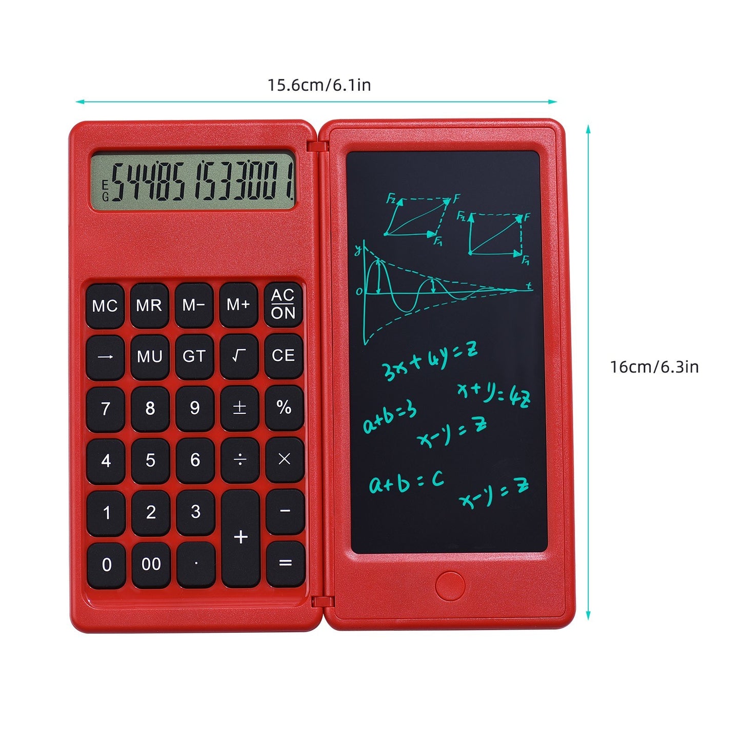 Foldable Calculator + 6 Inch LCD Writing Tablet Digital Drawing Pad 12 Digits Display with Stylus Pen Erase Button for Children Adults