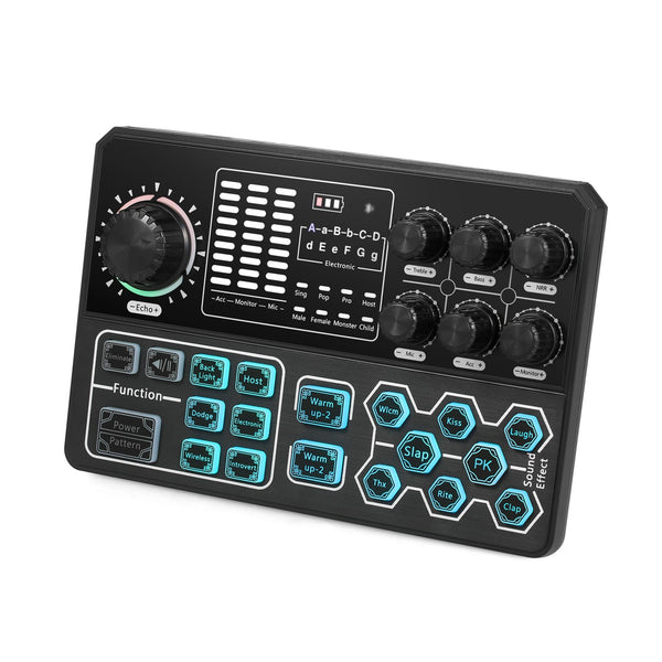 Live Sound Card Portable External Voice Changer Audio Mixer BT Sound Mixer Board with Multiple Sound Effects for Smartphone Computer Live Streaming Broadcast Recording Gaming