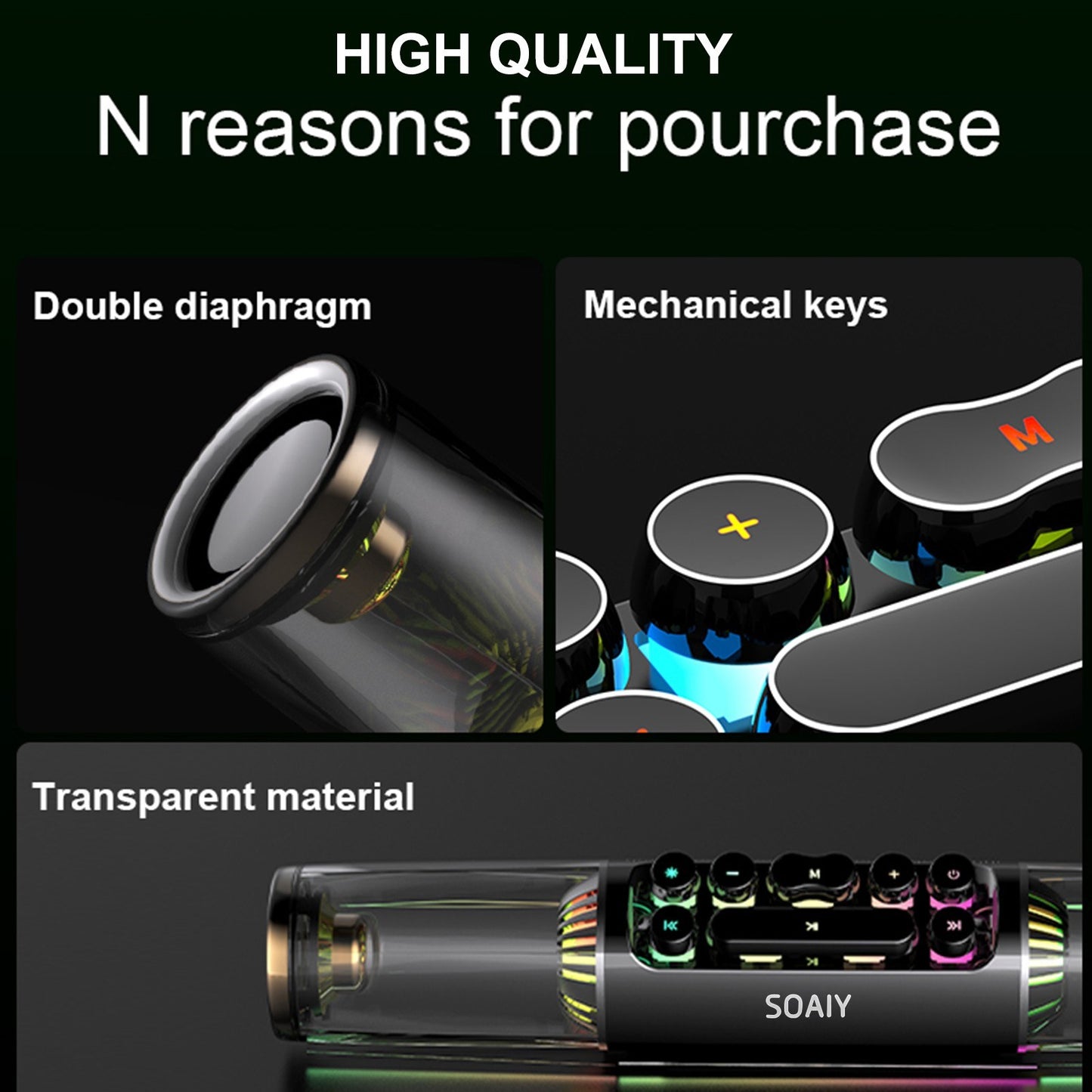 SOAIY SH19 HiFi Speaker Computer Game BT Subwoofer RGB Light Key Bass Sound Bar Stereo Music Player Sound Box TF Card Port 3.5mm Audio Input for PC Laptop Smartphone Tablet - US Plug