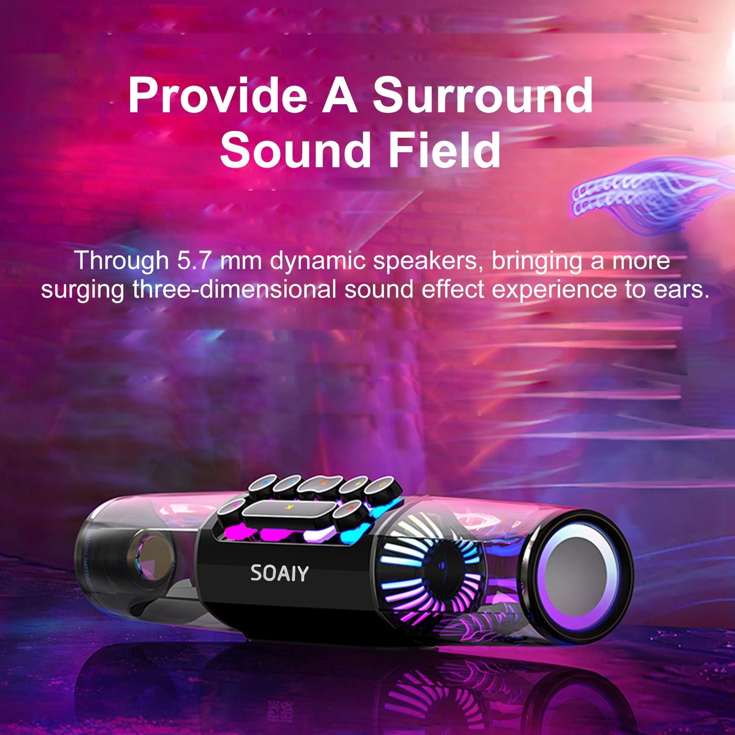 SOAIY SH19 HiFi Speaker Computer Game BT Subwoofer RGB Light Key Bass Sound Bar Stereo Music Player Sound Box TF Card Port 3.5mm Audio Input for PC Laptop Smartphone Tablet - US Plug