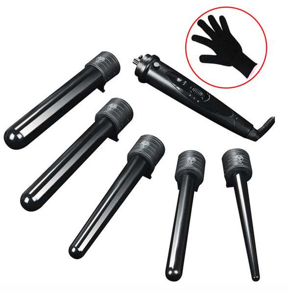 5-in-1 Hair Curler Ceramic Curling Iron Wand Set With 5Pcs Interchangeable Ceramic Barrel and Heat Protective Glove