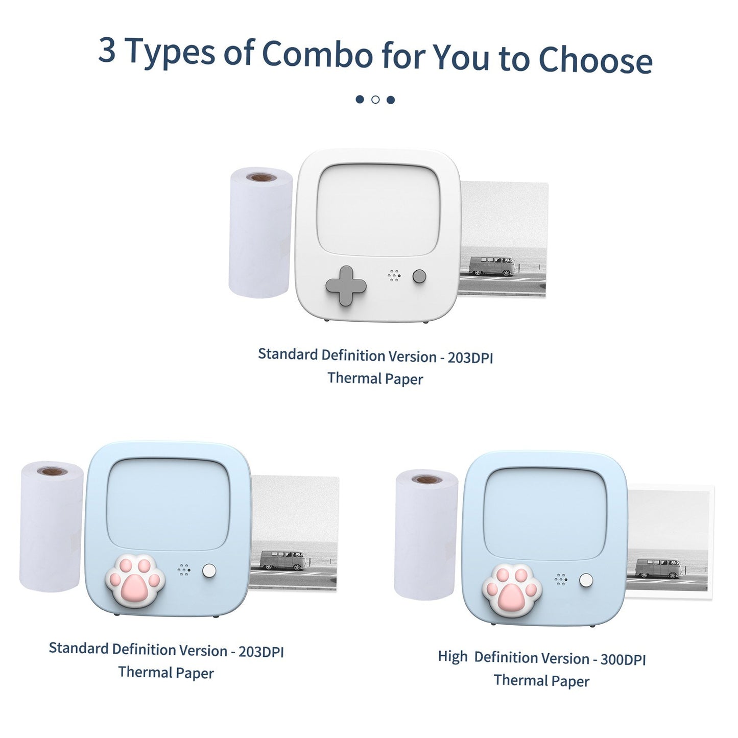 Portable Thermal Printing Mini Pocket Photo Printing Machine 203DPI Wireless Bluetooth Connection for Picture Lable DIY Handcraft List Meno Notes Journal Receipt Paper Instant Printer Sticker Study Work Office