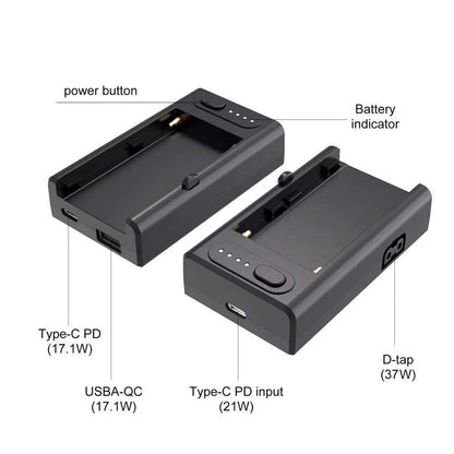 NP-F Battery Charger for Sony NP-F550 F750 F970, 21W USB-C D-DTP USB Powering Adapter Fast Charging Replacement