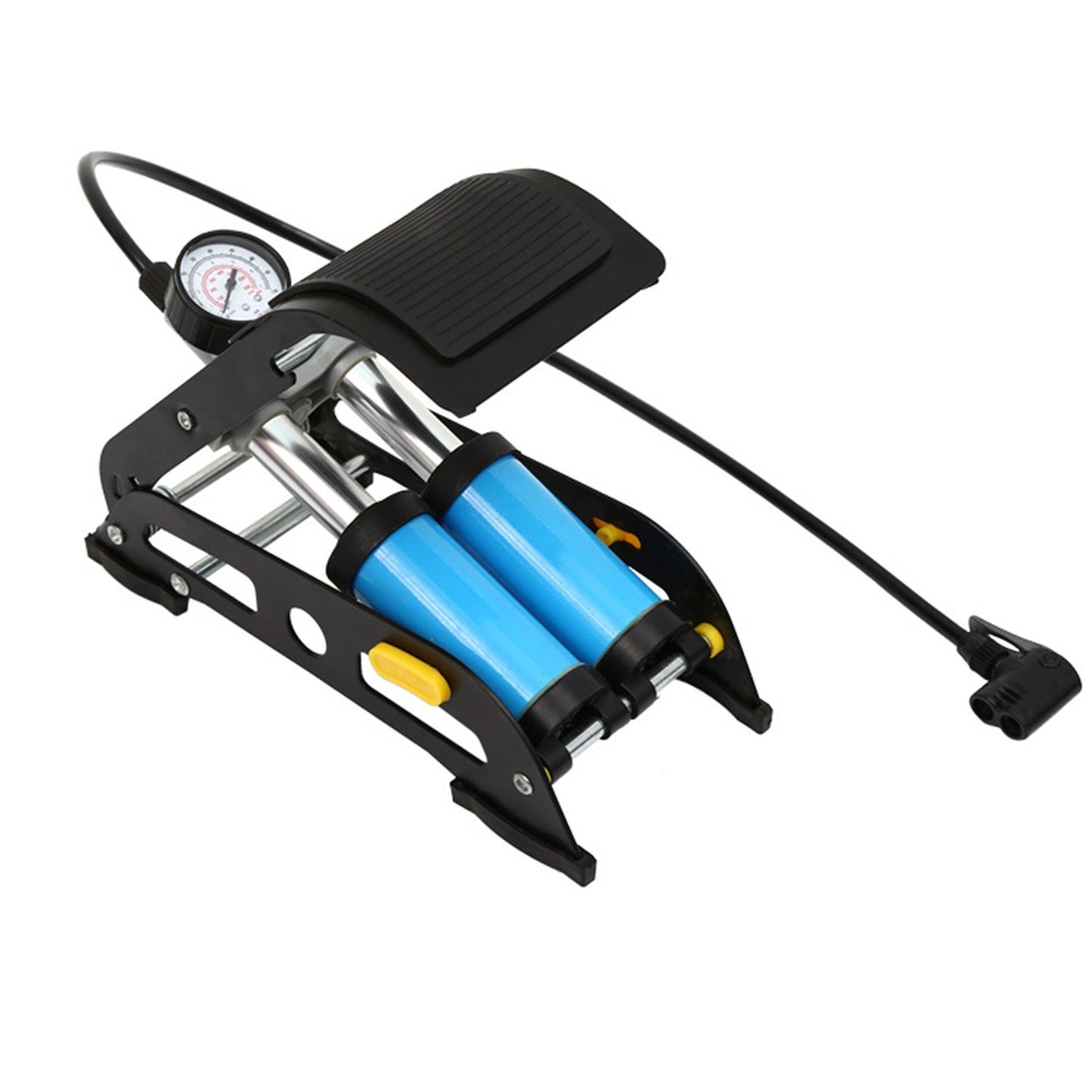 2-in-1 Folding Air Pump with Ordinary Barometer in High-Pressure Pump with Dual Cylinder Portable Inflatable Cylinder Inflation Pump with Pedal for Automobiles Bicycles Rubber Boats