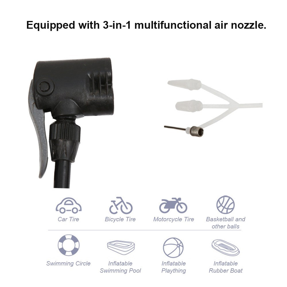 2-in-1 Folding Air Pump with Ordinary Barometer in High-Pressure Pump with Dual Cylinder Portable Inflatable Cylinder Inflation Pump with Pedal for Automobiles Bicycles Rubber Boats