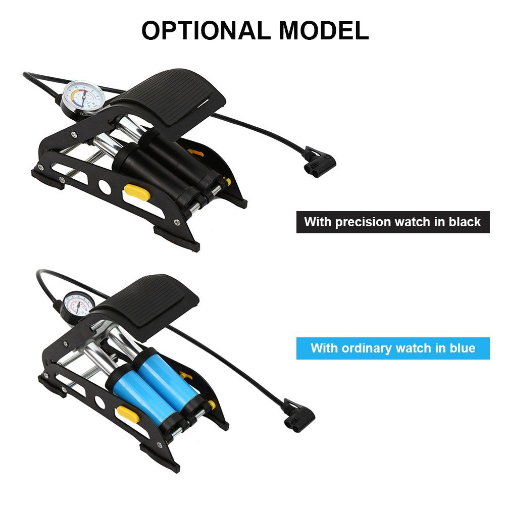 2-in-1 Folding Air Pump with Ordinary Barometer in High-Pressure Pump with Dual Cylinder Portable Inflatable Cylinder Inflation Pump with Pedal for Automobiles Bicycles Rubber Boats