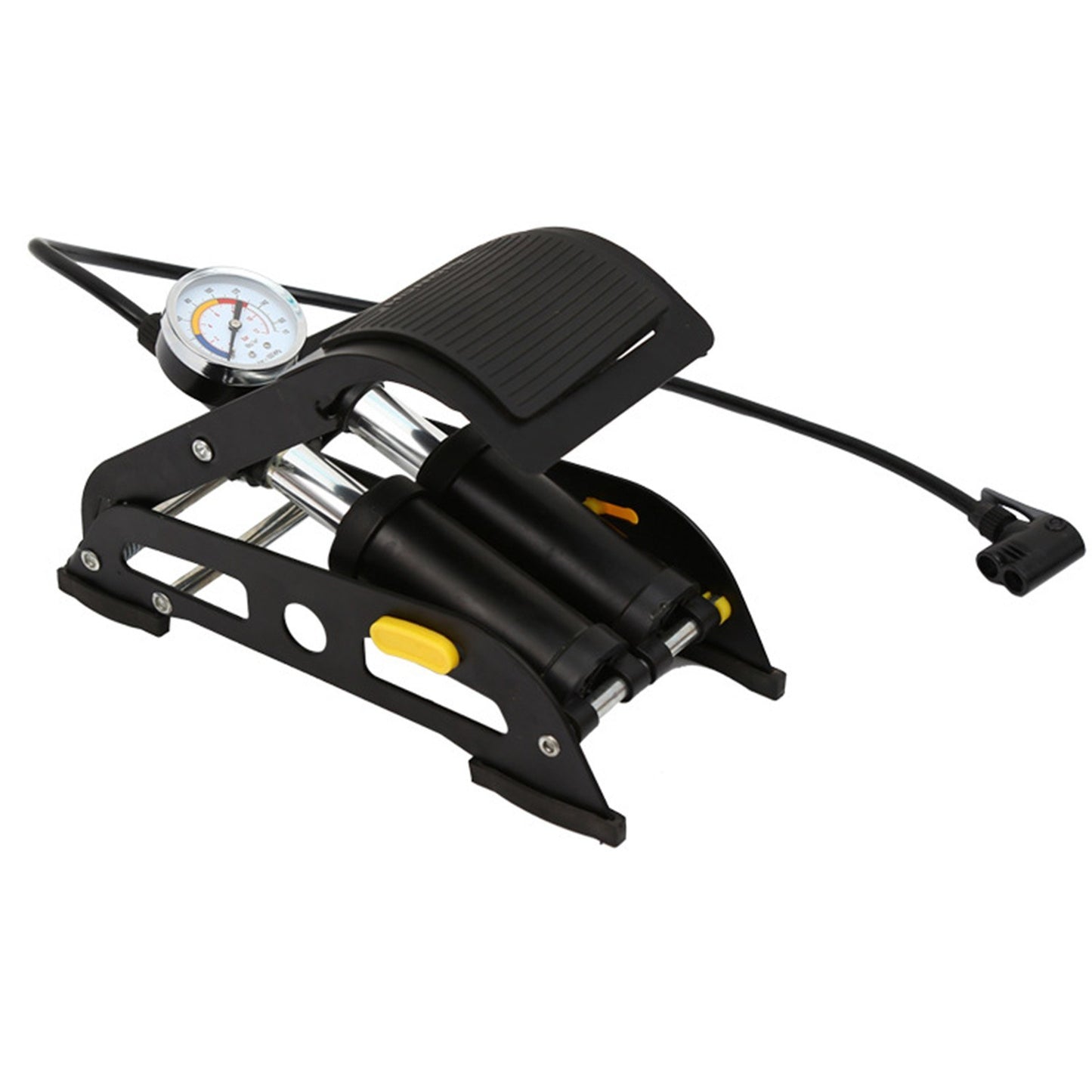 2-in-1 Folding Air Pump with Ordinary Barometer in High-Pressure Pump with Dual Cylinder Portable Inflatable Cylinder Inflation Pump with Pedal for Automobiles Bicycles Rubber Boats