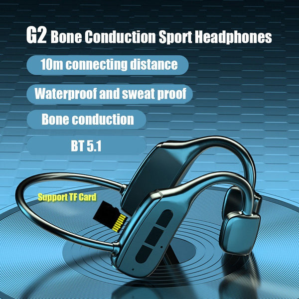 G2 Bone Conduction Wireless Stereo Headset BT5.1 Sport Headphones Support TF Card Sweatproof Earphone with Microphone