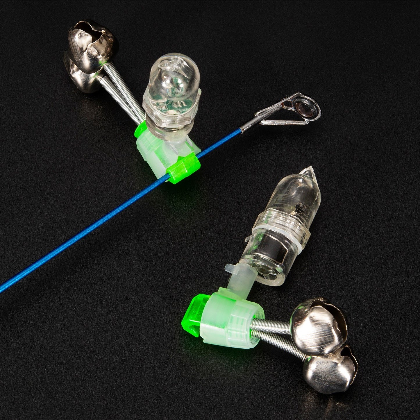 10Pcs LED Night Fishing Rod Bite with Ring Bells Fishing Tackle Light Clip Indicator on Fishing Rod
