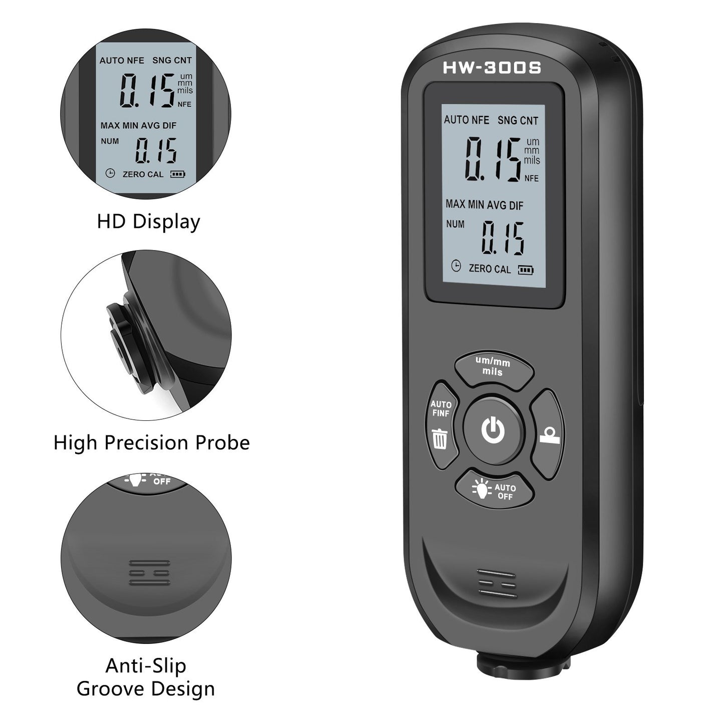 HW-300S Car Paint Tester Coating Thickness Car Painting Depth Gauge with Digital LCD Backlight Display Measuring Paint Depth