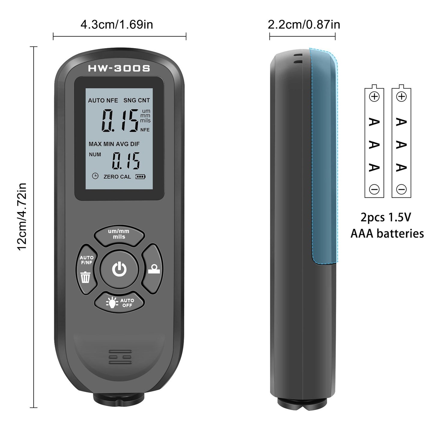 HW-300S Car Paint Tester Coating Thickness Car Painting Depth Gauge with Digital LCD Backlight Display Measuring Paint Depth