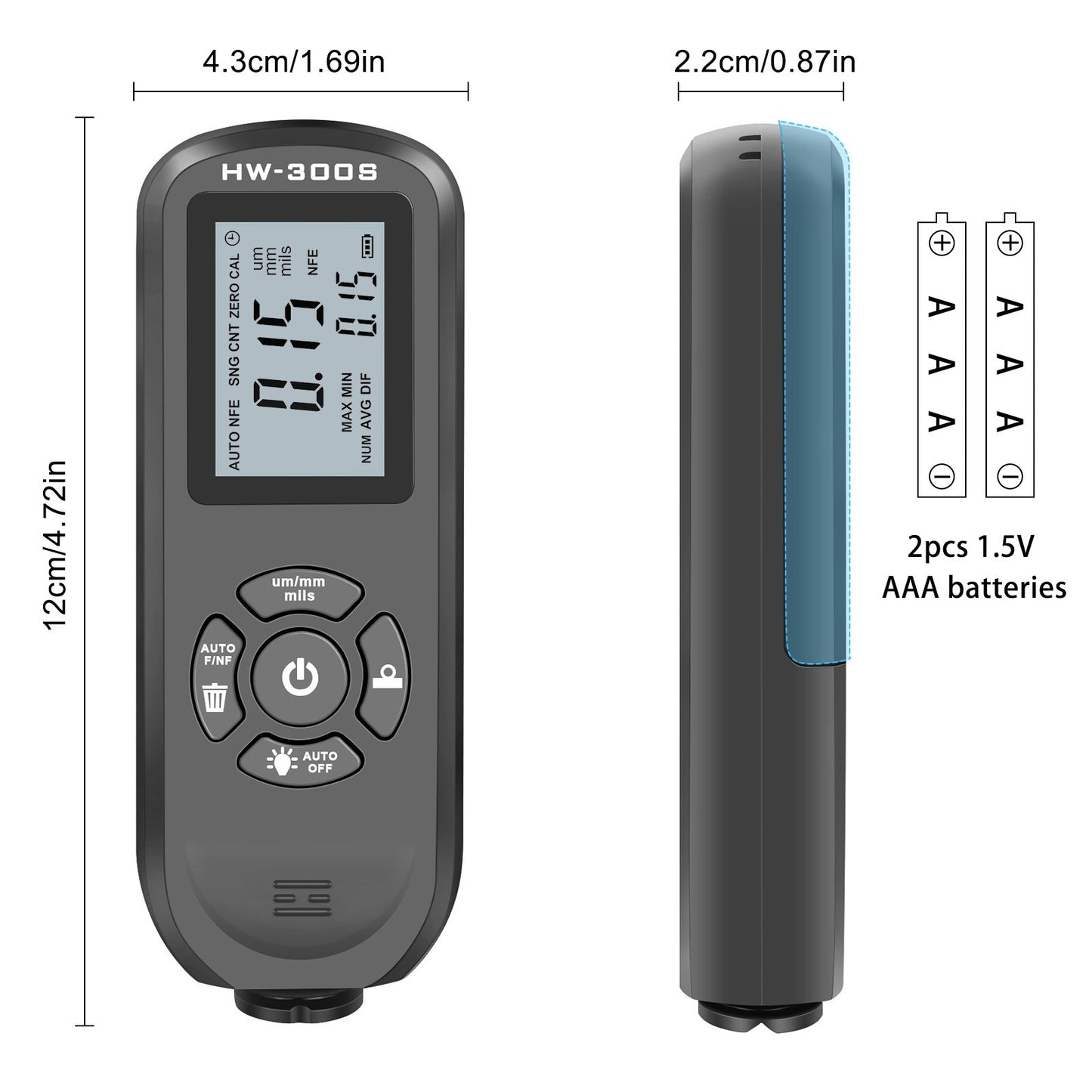 HW-300S Car Paint Tester Coating Thickness Car Painting Depth Gauge with Digital LCD Backlight Display Measuring Paint Depth