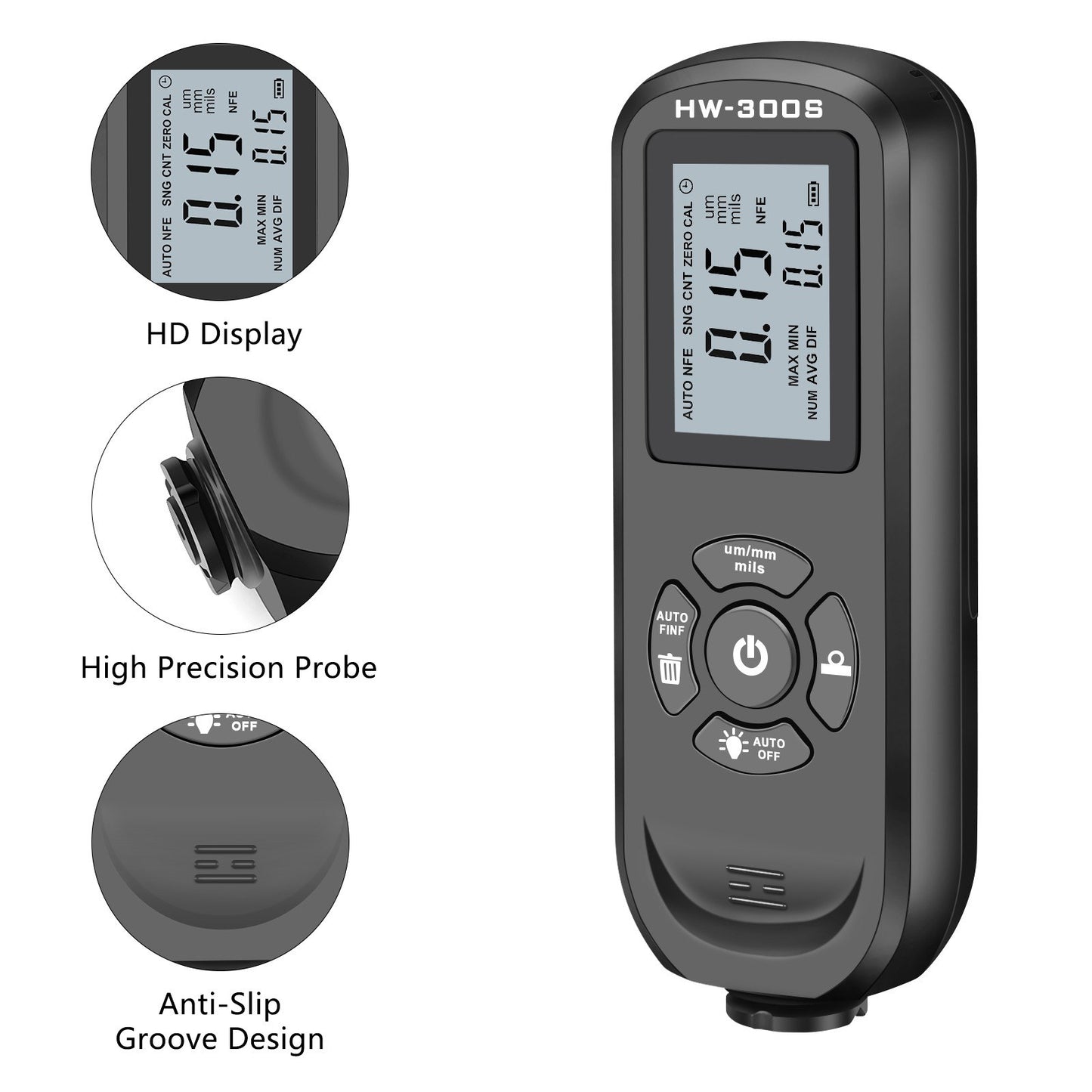 HW-300S Car Paint Tester Coating Thickness Car Painting Depth Gauge with Digital LCD Backlight Display Measuring Paint Depth