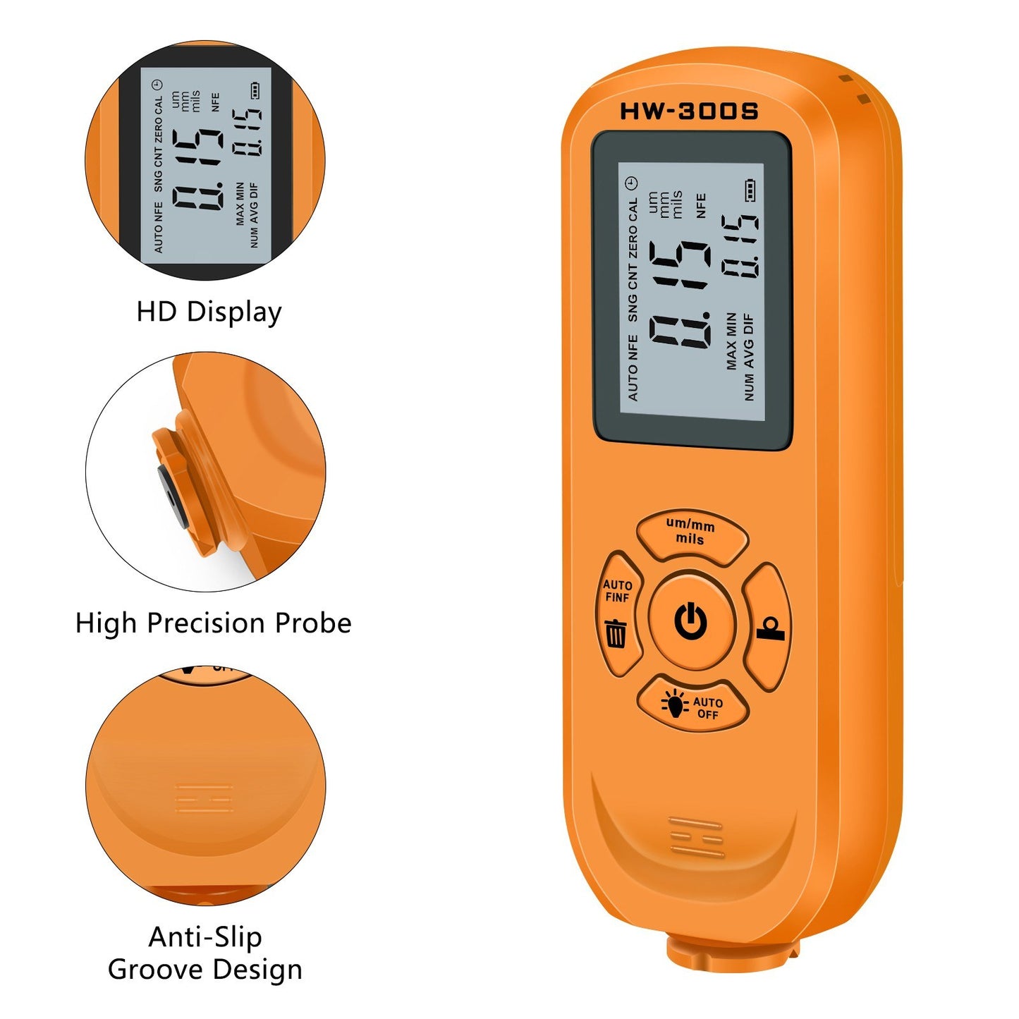 HW-300S Car Paint Tester Coating Thickness Car Painting Depth Gauge with Digital LCD Backlight Display Measuring Paint Depth