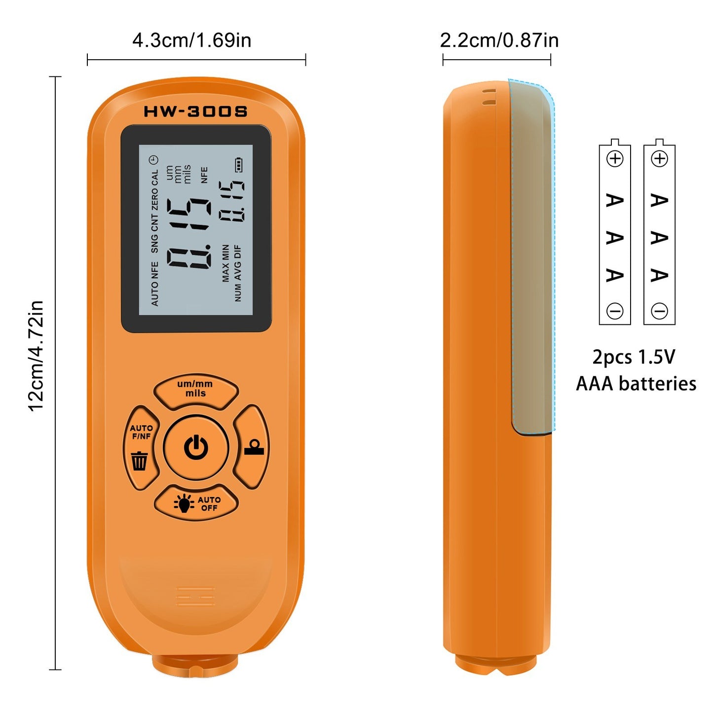 HW-300S Car Paint Tester Coating Thickness Car Painting Depth Gauge with Digital LCD Backlight Display Measuring Paint Depth