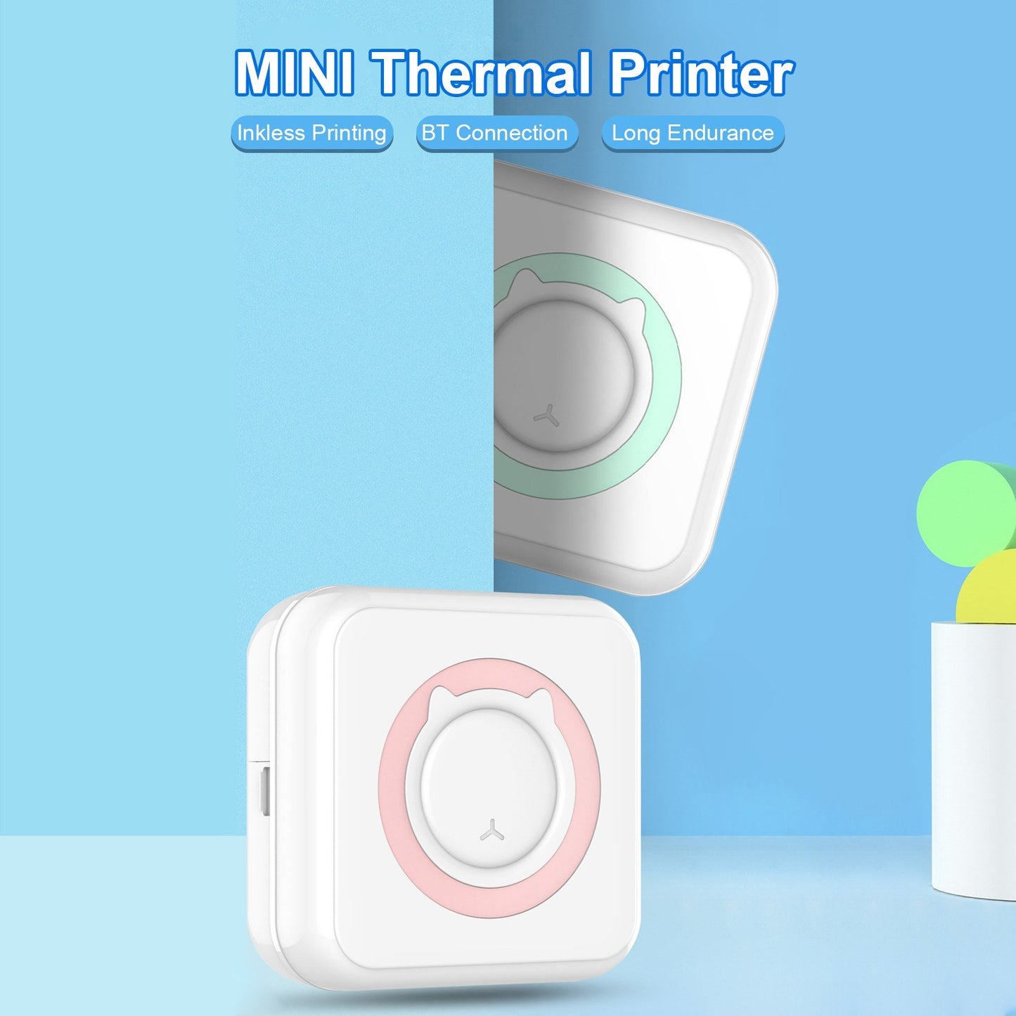 BT Connection Photo Printer Wireless Instant Mini Portable Multi-functional Printer with 11 Paper Rolls for iOS Android Smartphone