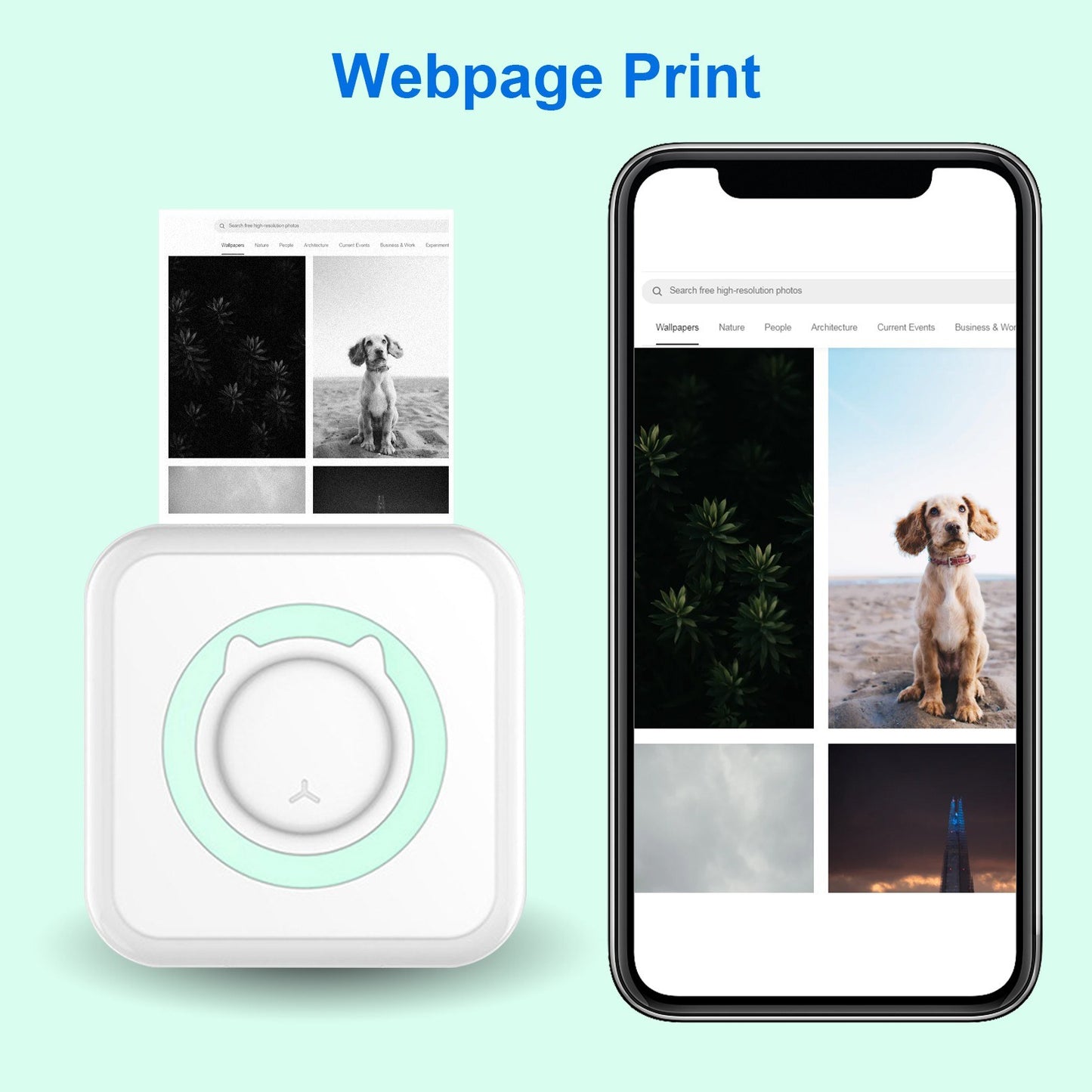 BT Connection Photo Printer Wireless Instant Mini Portable Multi-functional Printer with 11 Paper Rolls for iOS Android Smartphone