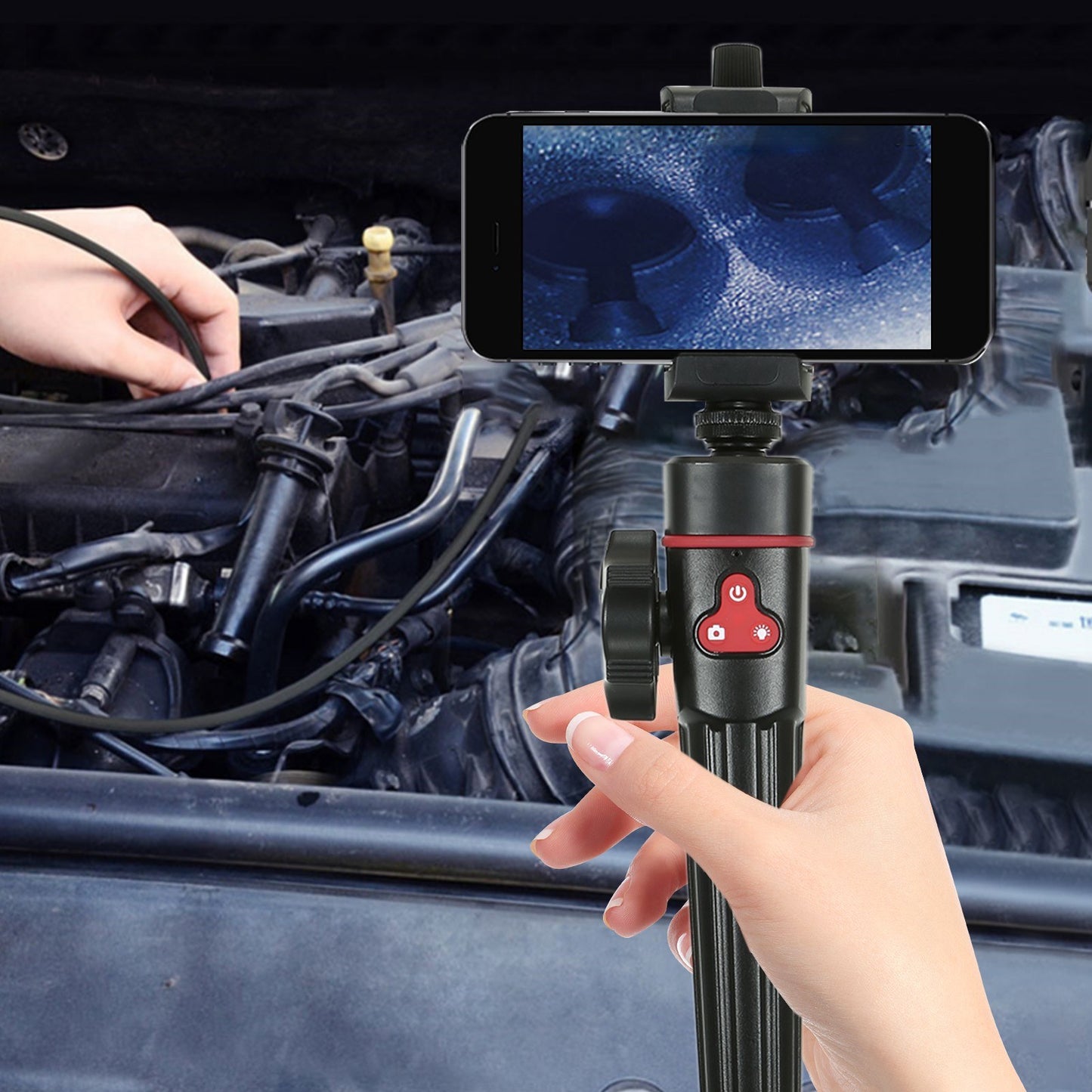 2-Way 180 Degree Steering Angle Industrial Endoscope Rechargeable 2.0 Million Pixel WiFi Waterproof Borescope for Automobile/Pipeline Inspection