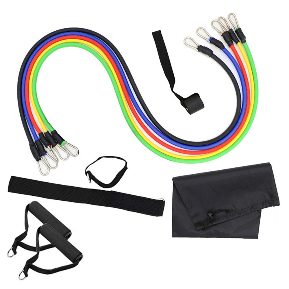 11 PCS Resistance Tube Bands Booty Bands Set Handles Ankle Strap Door Anchor Exercise Home Gym Equipment