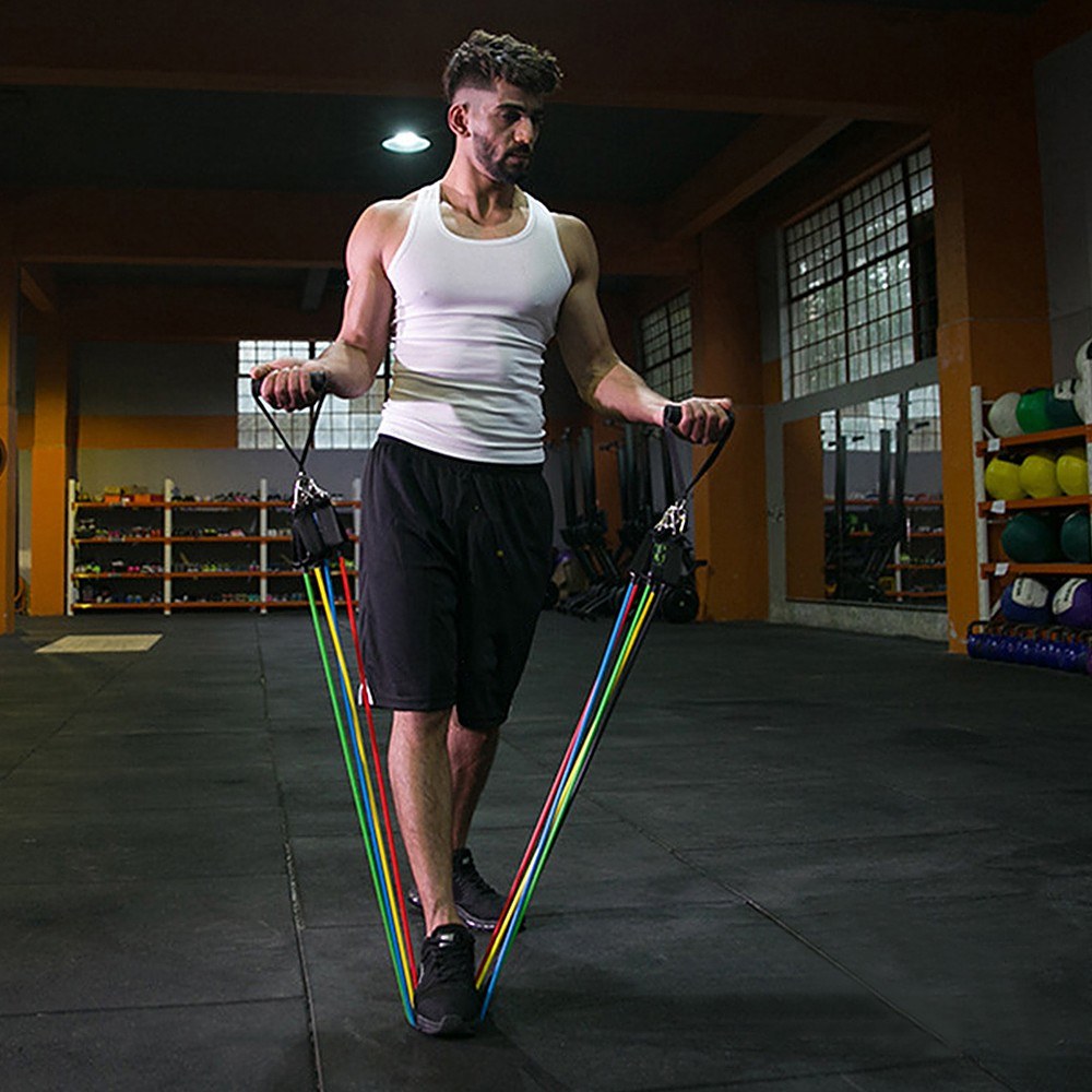11 PCS Resistance Tube Bands Booty Bands Set Handles Ankle Strap Door Anchor Exercise Home Gym Equipment