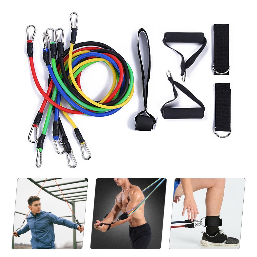 11 PCS Resistance Tube Bands Booty Bands Set Handles Ankle Strap Door Anchor Exercise Home Gym Equipment