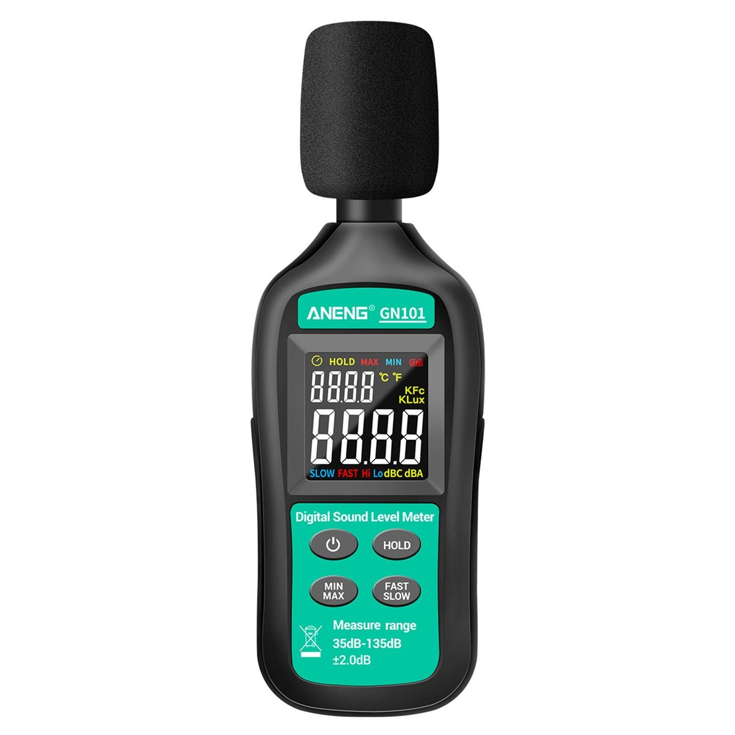 ANENG GN101 LCD Digital Decibel Meter Reader and Sound Noise Meter Tester 35db-135db Measuring Range with Condenser Microphone