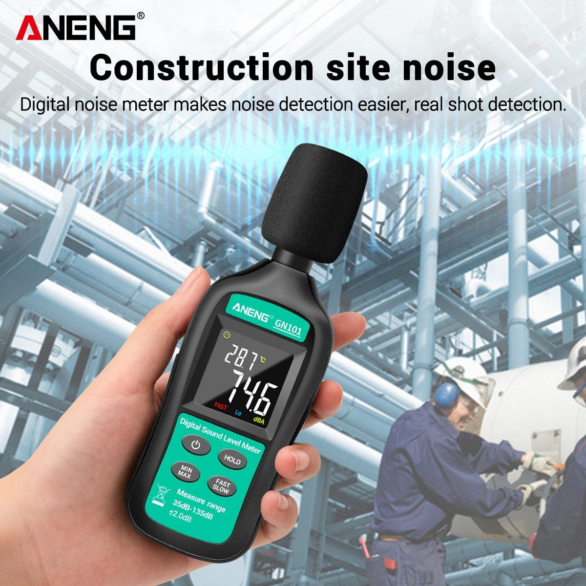 ANENG GN101 LCD Digital Decibel Meter Reader and Sound Noise Meter Tester 35db-135db Measuring Range with Condenser Microphone