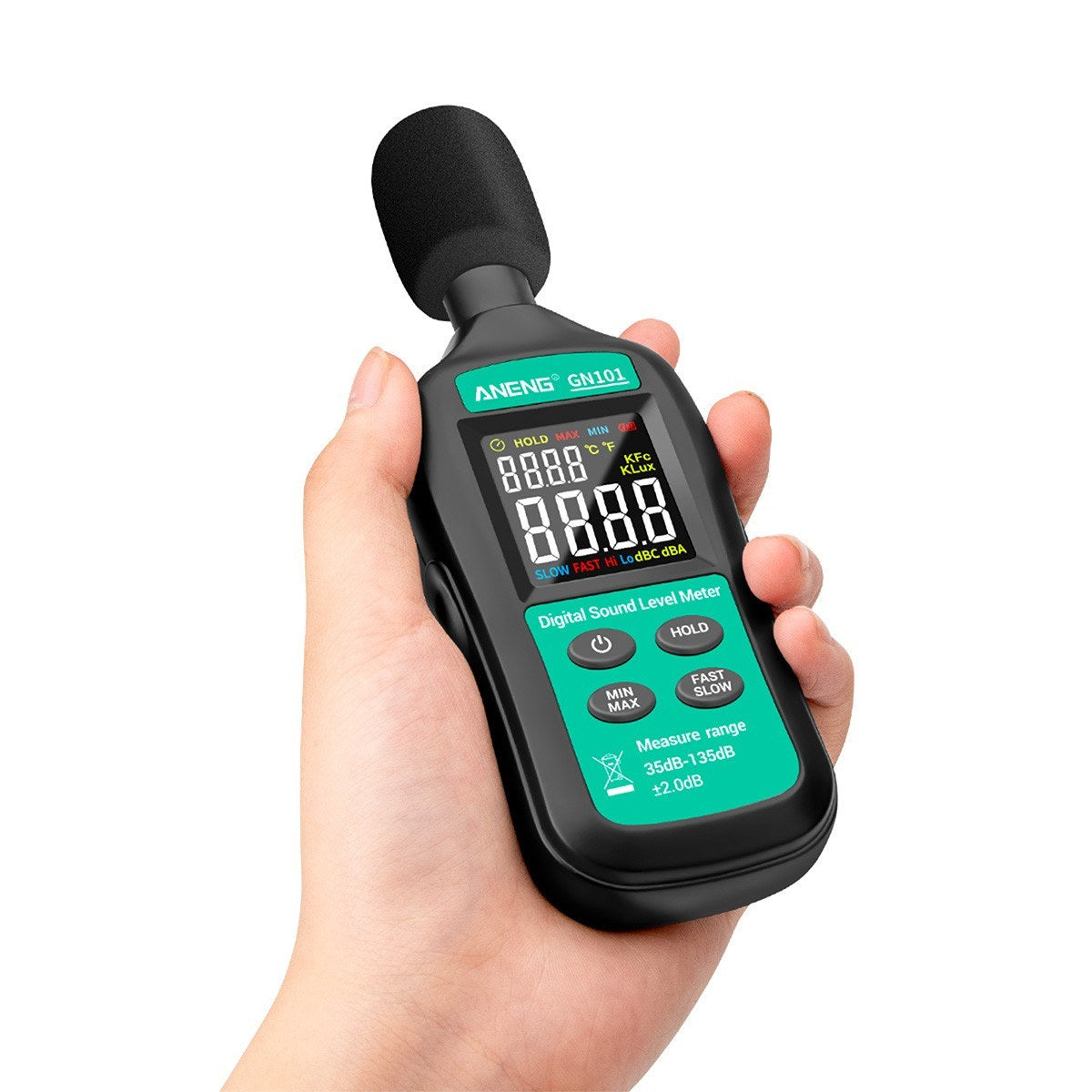 ANENG GN101 LCD Digital Decibel Meter Reader and Sound Noise Meter Tester 35db-135db Measuring Range with Condenser Microphone