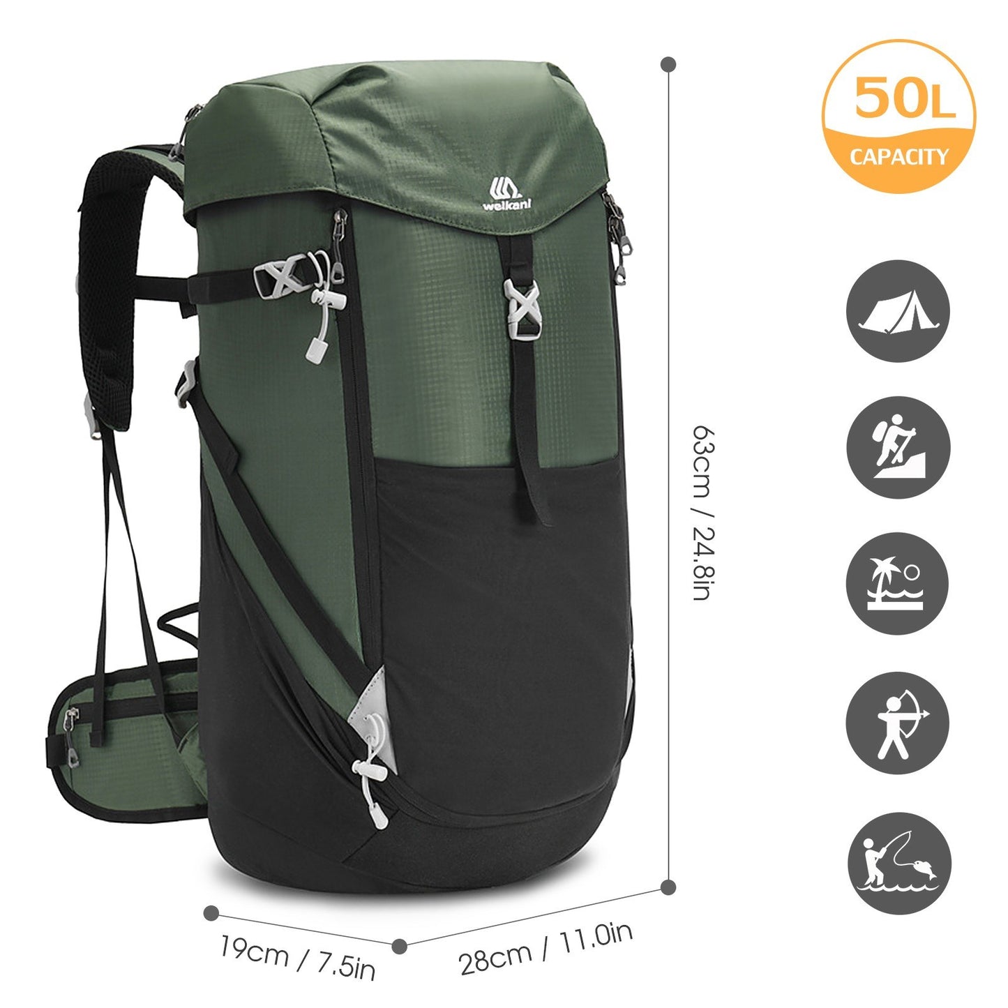 Hiking Backpack 50L Mountaineering Backpack Waterproof Lightweight Hiking Daypack Trekking Camping Outdoor Sport Travel Bag or Climbing Camping Touring