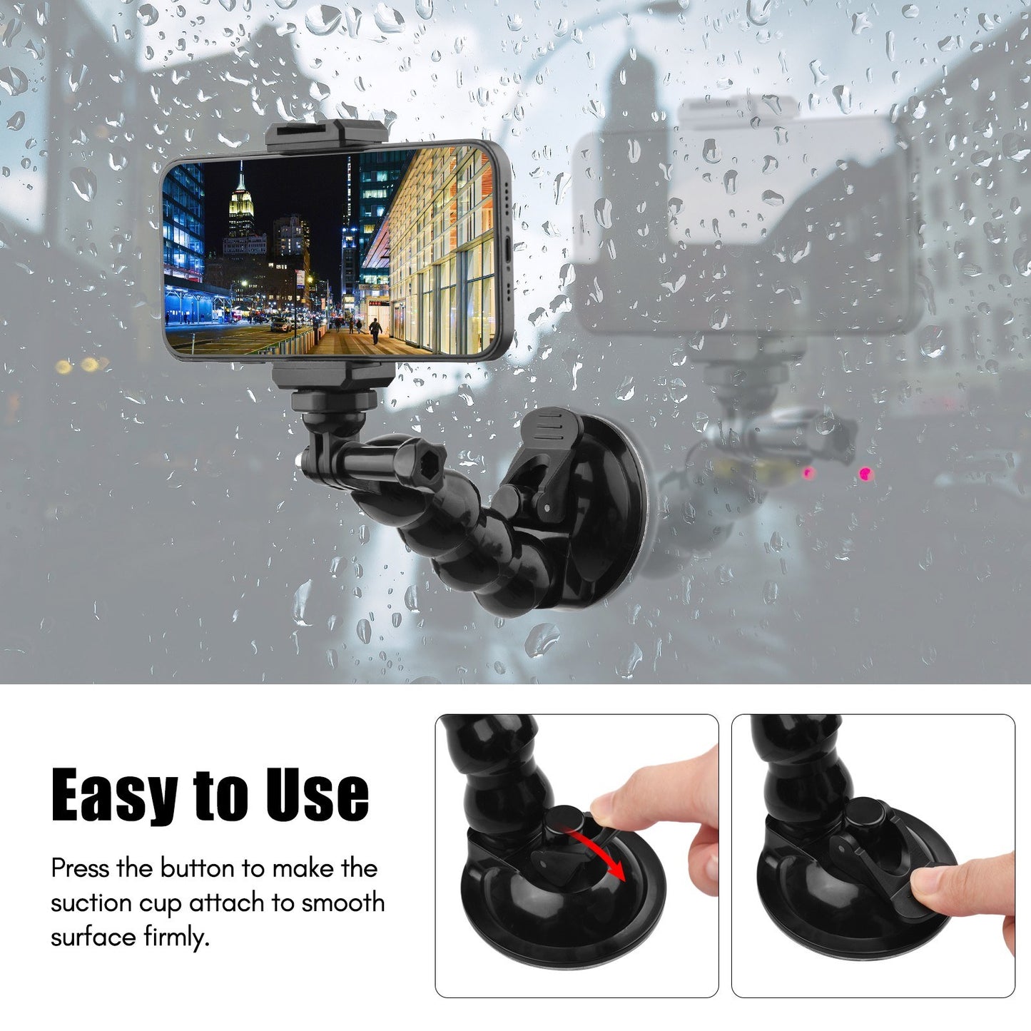16cm/6.3in Flexible Suction Cup Mount Windshield Phone Stand 360-Degree Rotating Phone Holder with 1/4 Inch Screw Connector for Smartphones Action Cameras
