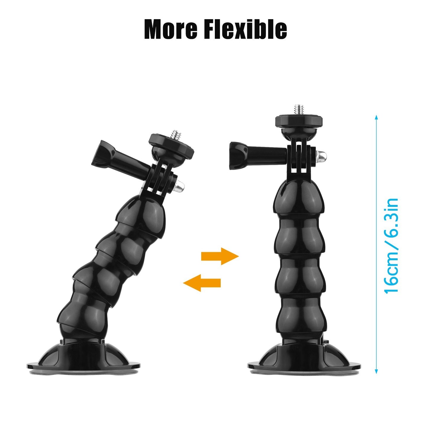 16cm/6.3in Flexible Suction Cup Mount Windshield Phone Stand 360-Degree Rotating Phone Holder with 1/4 Inch Screw Connector for Smartphones Action Cameras