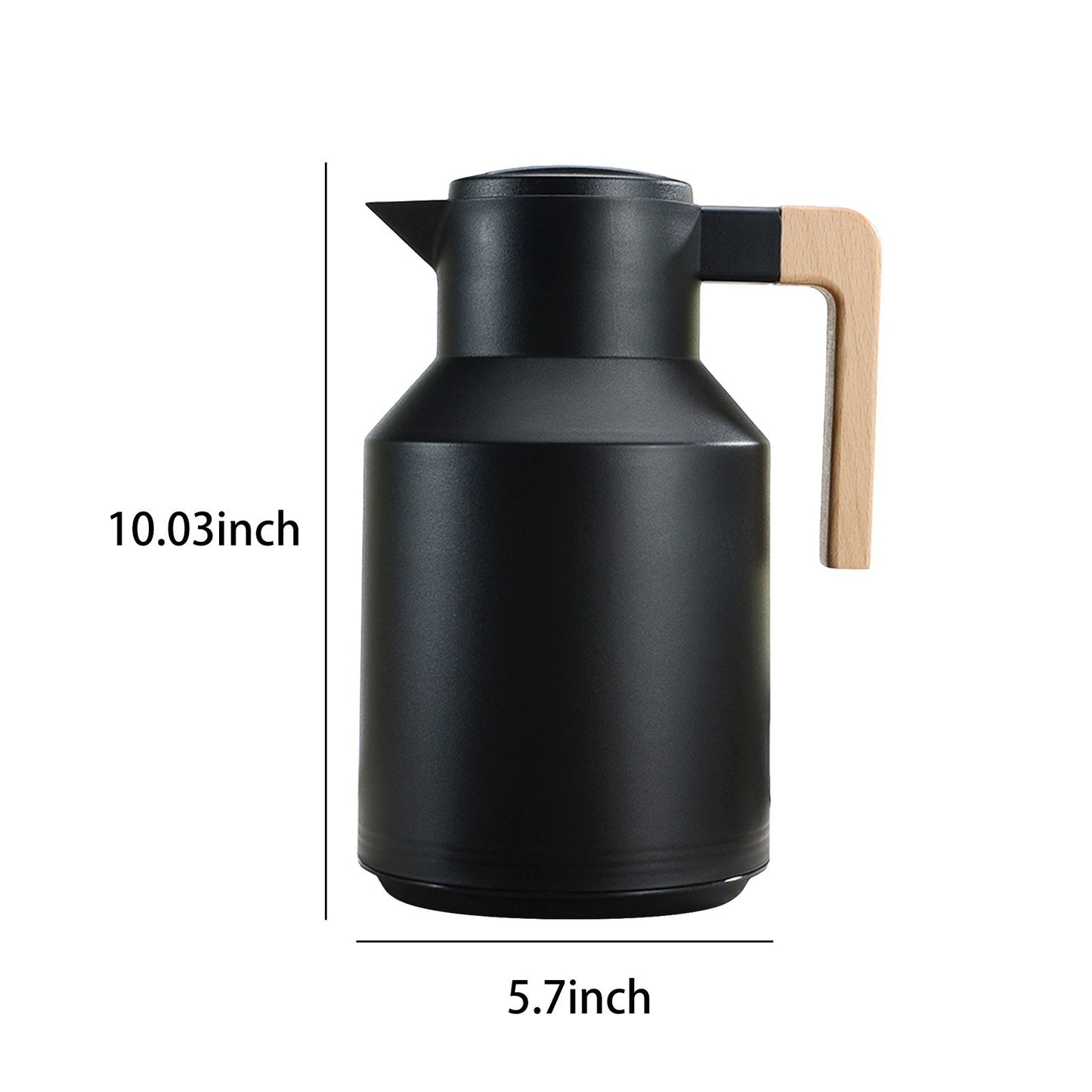 1L Thermal Coffee Carafe Double Walled Thermal Carafe Pot Keeping Hot Cold Water Kettle with Wood Handle