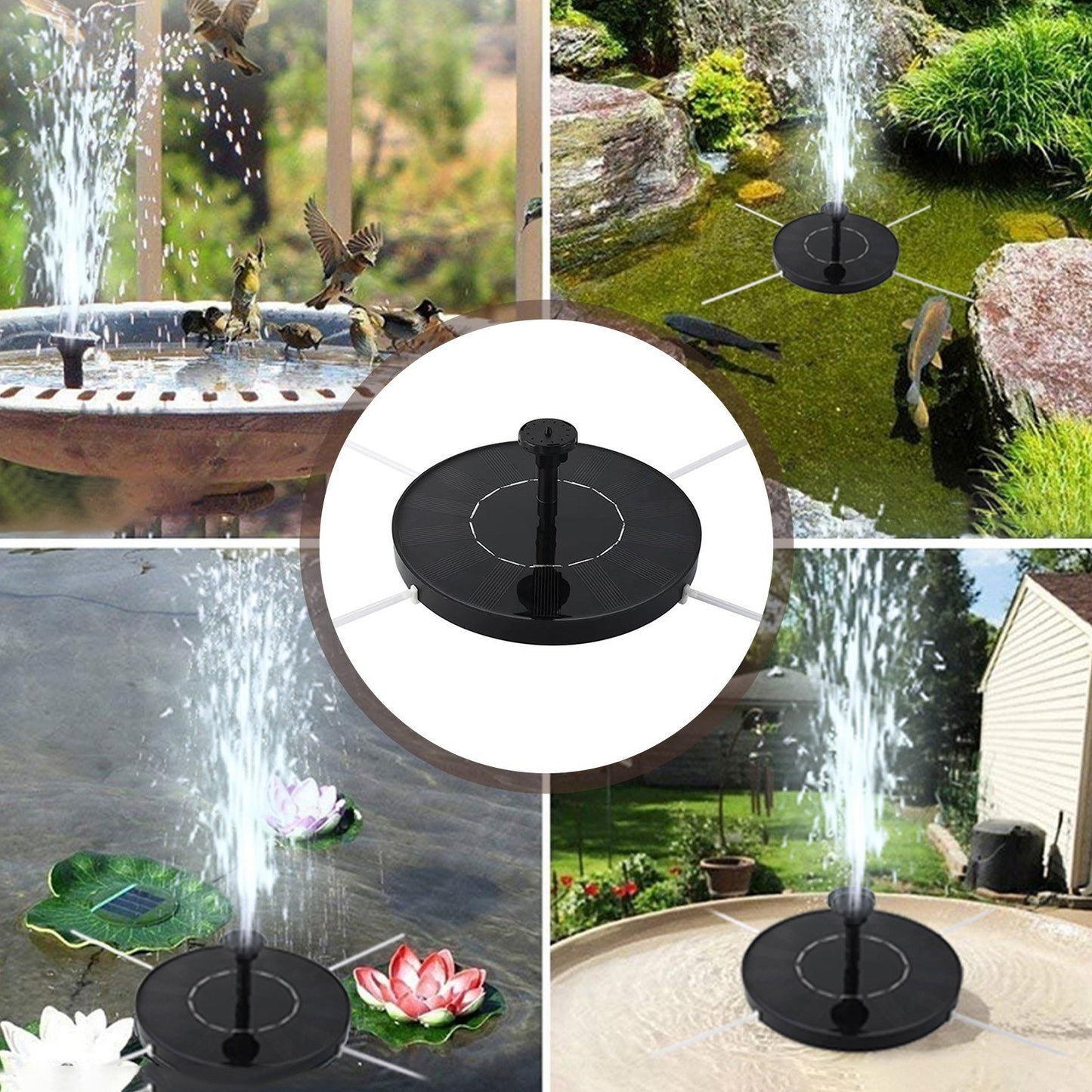 1.5W Solar Fountain Pump Anti-collision Bar Free Standing Water Pump Floating Fountain with 6 Nozzles Filter