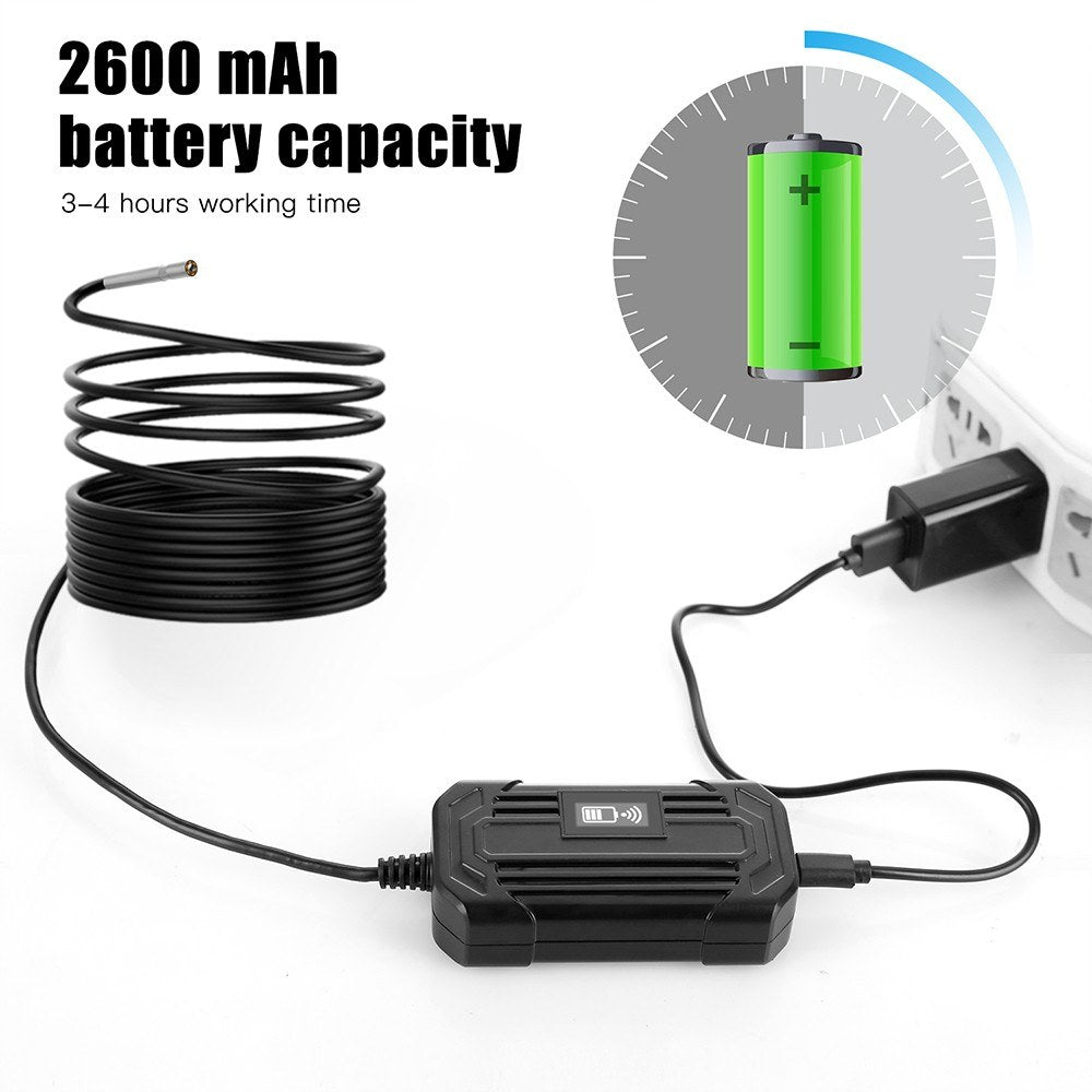 2m Hard Wire Wireless Fidelity Connected Industrial Endoscope Borescope IP67 Waterproof Inspection Camera with Built-in 6pcs Dimmable LEDs 3.9mm Lens 1960*1080 Resolution