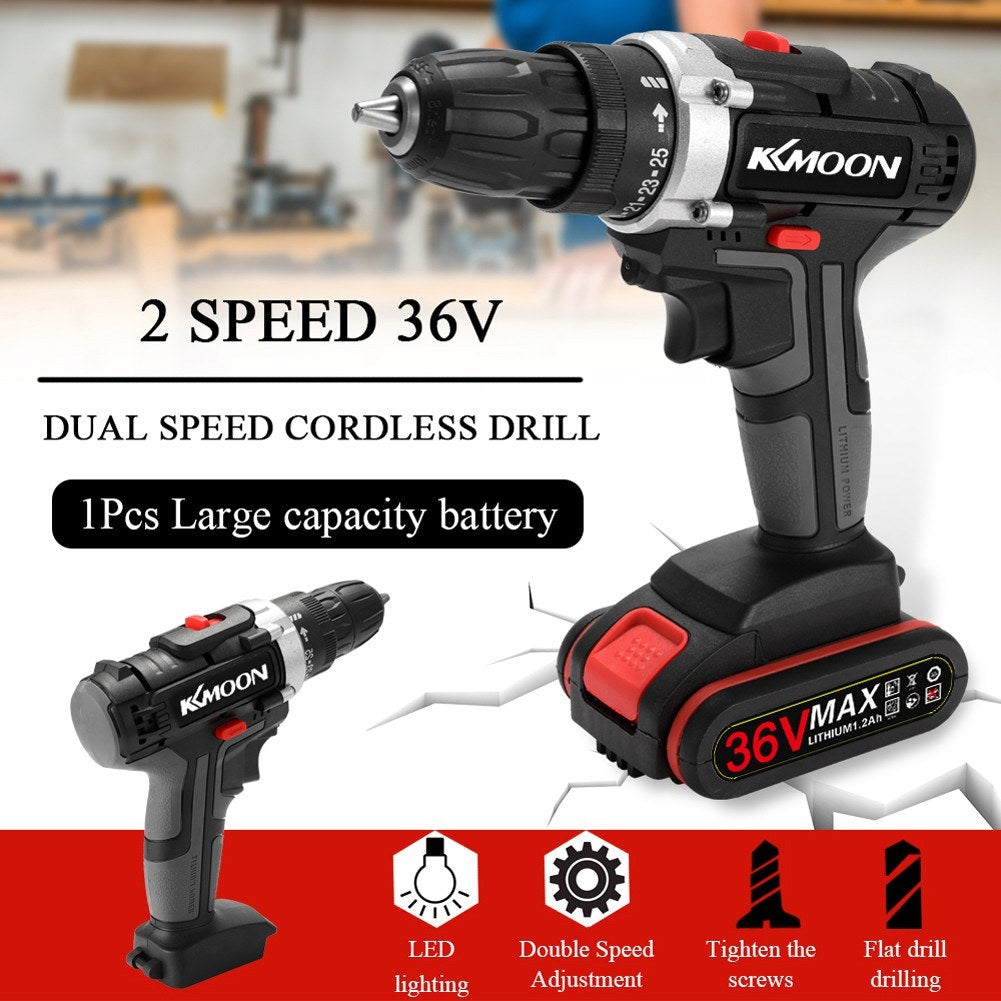 EU Plug 36V Multi-functional Electric Cordless Drill High-power Lithium Battery Wireless Rechargeable Hand Drills Brush Motor Home DIY Electric Power Tools